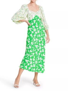 RIXO x Target Daisy Floral Puff Sleeve Midi Dress Green Size 6